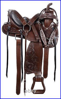 15 16 17 18 Comfy Cush Western Leather Tooled Trail Horse Saddle Tack Set