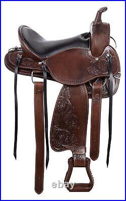 15 16 17 18 Comfy Cush Western Leather Tooled Trail Horse Saddle Tack Set