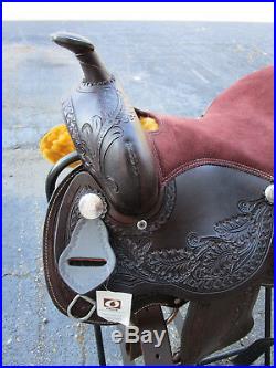15 16 Barrel Racing Pleasure Show Tooled Dark Brown Leather Western Horse Saddle