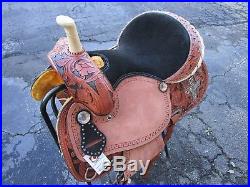 15 16 Barrel Racing Show Pleasure Tooled Brown Leather Horse Western Saddle