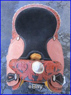 15 16 Barrel Racing Show Pleasure Tooled Brown Leather Horse Western Saddle