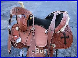 15 16 Barrel Saddle Racing Floral Tooled Pleasure Leather Western Horse Tack Set