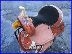 15 16 Barrel Saddle Racing Floral Tooled Pleasure Leather Western Horse Tack Set