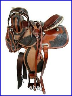 15 16 Rodeo Western Saddle Barrel Racing Pleasure Tooled Leather Horse Tack Set