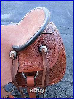 15 16 Roping Ranch Pleasure Basket Weave Tooled Leather Western Horse Saddle