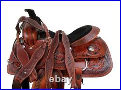 15 16 Roping Saddle Western Horse Pleasure Floral Tooled Cowboy Leather Tack Set
