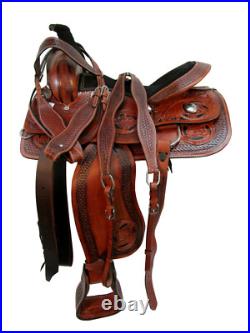 15 16 Roping Saddle Western Horse Pleasure Floral Tooled Cowboy Leather Tack Set
