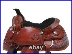 15 16 Roping Saddle Western Horse Pleasure Floral Tooled Cowboy Leather Tack Set