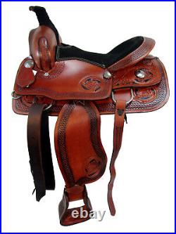 15 16 Roping Saddle Western Horse Pleasure Floral Tooled Cowboy Leather Tack Set
