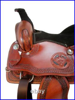 15 16 Roping Saddle Western Horse Pleasure Floral Tooled Cowboy Leather Tack Set