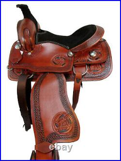 15 16 Roping Saddle Western Horse Pleasure Floral Tooled Cowboy Leather Tack Set