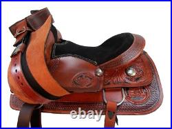 15 16 Roping Saddle Western Horse Pleasure Floral Tooled Cowboy Leather Tack Set