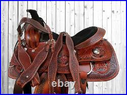 15 16 Roping Saddle Western Horse Pleasure Floral Tooled Cowboy Leather Tack Set