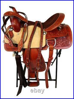 15 16 Trail Saddle Western Horse Brown Leather Floral Tooled Pleasure Tack Set