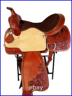 15 16 Trail Saddle Western Horse Brown Leather Floral Tooled Pleasure Tack Set