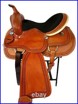 15 16 Trail Saddle Western Horse Pleasure Genuine Tooled Leather Brown Tack Set