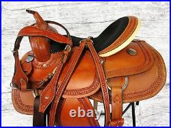 15 16 Trail Saddle Western Horse Pleasure Genuine Tooled Leather Brown Tack Set