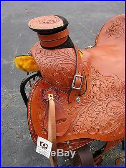 15 16 Wade Roping Ranch Rodeo Western Pleasure Trail Tooled Leather Horse Saddle