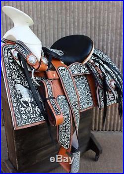 15.5 Charro Horse Saddle Montura Charra Bordada Embroidered (Fina)