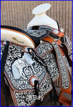15.5 Charro Horse Saddle Montura Charra Bordada Embroidered (Fina)