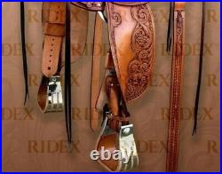 15.5 Fork Wade Tree Leather Western Roping Ranch Horse Tack Saddle with set