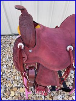 15.5 Western Ranch Saddle Full QH Bars Tooled Leather Horse Roping Tack
