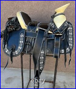 15 BLACK MEXICAN CHARRO SADDLE MONTURA CHARRA PARA CABALLO Horse Charro Gear