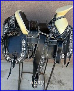 15 BLACK MEXICAN CHARRO SADDLE MONTURA CHARRA PARA CABALLO Horse Charro Gear