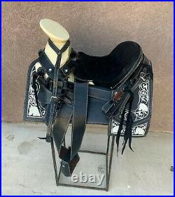 15 Black Mexican Charro Saddle Montura Charra Bordada Para Caballo