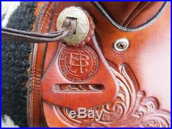 15'' Bona Allen Western Leather Tooled Trail Saddle Sqbars #1392