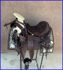 15 Brown Mexican Charro Saddle Montura Charra Bordada Para Caballo