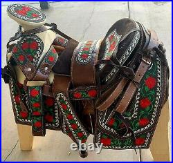 15 Brown Mexican Charro Saddle Montura Charra Bordada Para Caballo