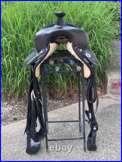 15 CHISHOLM TRAIL Black Light Weight Leather & Cordura Western Saddle CLEAN