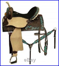 15 CIRCLE S 5PC PACKAGE Barrel Saddle Set With TEAL Painted ZigZag Border