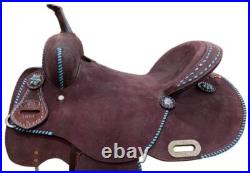 15 CIRCLE S Barrel style horse saddle with Teal buck stitch accents
