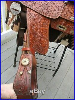 15'' Congress Leather Two Tone Silver Equitation Western Show Saddle Qh Bars