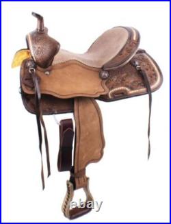 15 Double T Basket weave and Floral Tooled Barrel Style Horse Riding Saddle