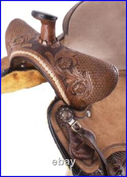 15 Double T Basket weave and Floral Tooled Barrel Style Horse Riding Saddle