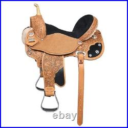 15 In Hilason Flex Tree Western Horse Saddle American Leather Trail Barrel