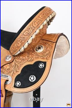 15 In Hilason Flex Tree Western Horse Saddle American Leather Trail Barrel
