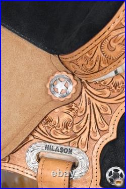 15 In Hilason Flex Tree Western Horse Saddle American Leather Trail Barrel