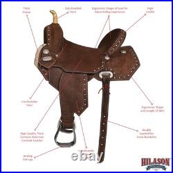 15 In Hilason Western Horse Flex Tree Saddle American Leather Trail Barrel