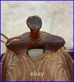 15 In. Used Western Saddle Dark Brown Barrel Leather 1400 Free Shipping