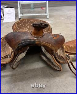 15 In. Used Western Saddle Dark Brown Barrel Leather 1400 Free Shipping