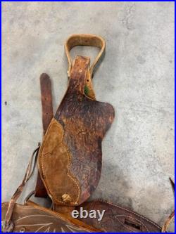 15 In. Used Western Saddle Dark Brown Barrel Leather 1400 Free Shipping