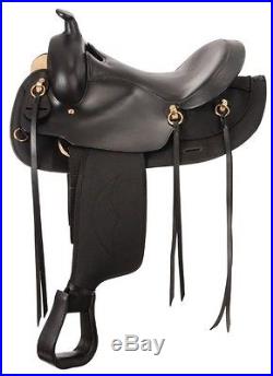 15 Inch Gaited Horse Western Trail Saddle Black Leather-Synthetic Round Skirt