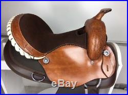 15 Inch New Western Semi Leather Synthetic Pleasure Trail Horse Saddle Brown