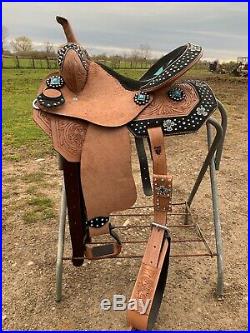 15 Silver Royal Cheyenne bling Western barrel saddle withturquoise & crystals