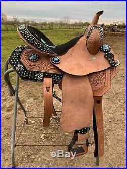 15 Silver Royal Cheyenne bling Western barrel saddle withturquoise & crystals