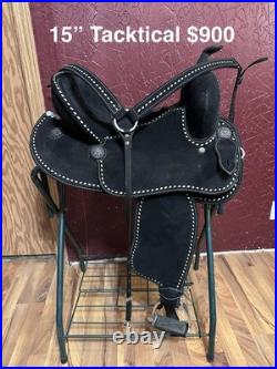 15 Tacktical Equine Barrel/ Pleasure/Trail Western Saddle, Black Leather